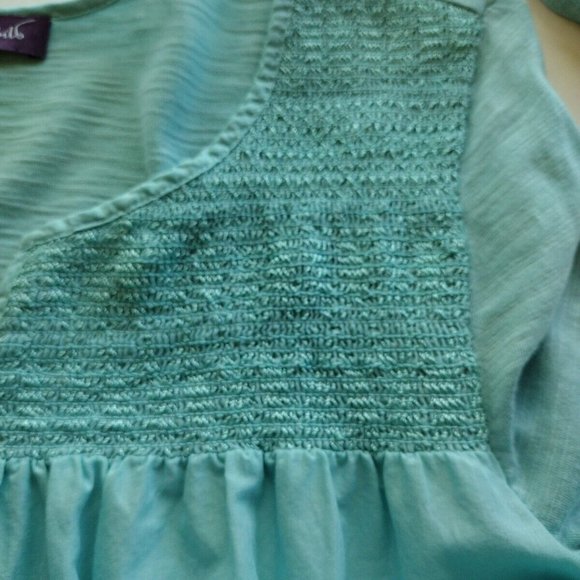 Gloria Vanderbilt Top Womens Medium Dual Sided Tab Sleeves Embroidered Hem - Picture 10 of 13